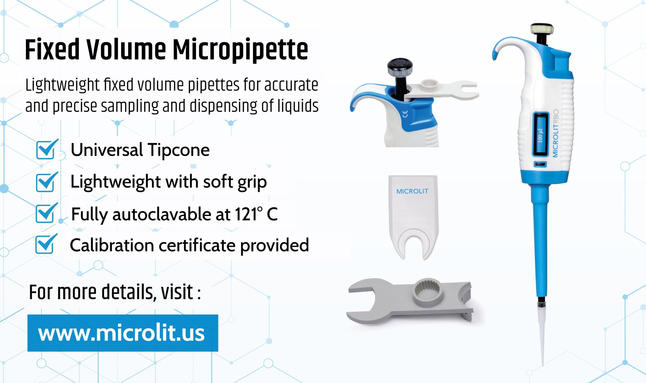 Image - Microlit offers the best #FixedVolumeMicropipette that is used for accurate and precise sampling and dispensi...