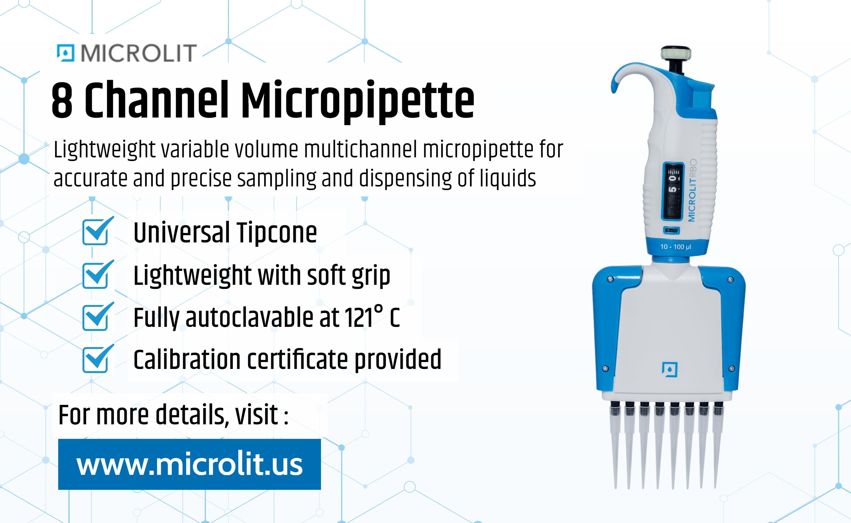 Image - Microlit offers the 8 Channel #Micropipette that is lightweight variable volume #MultichannelMicropipette for...