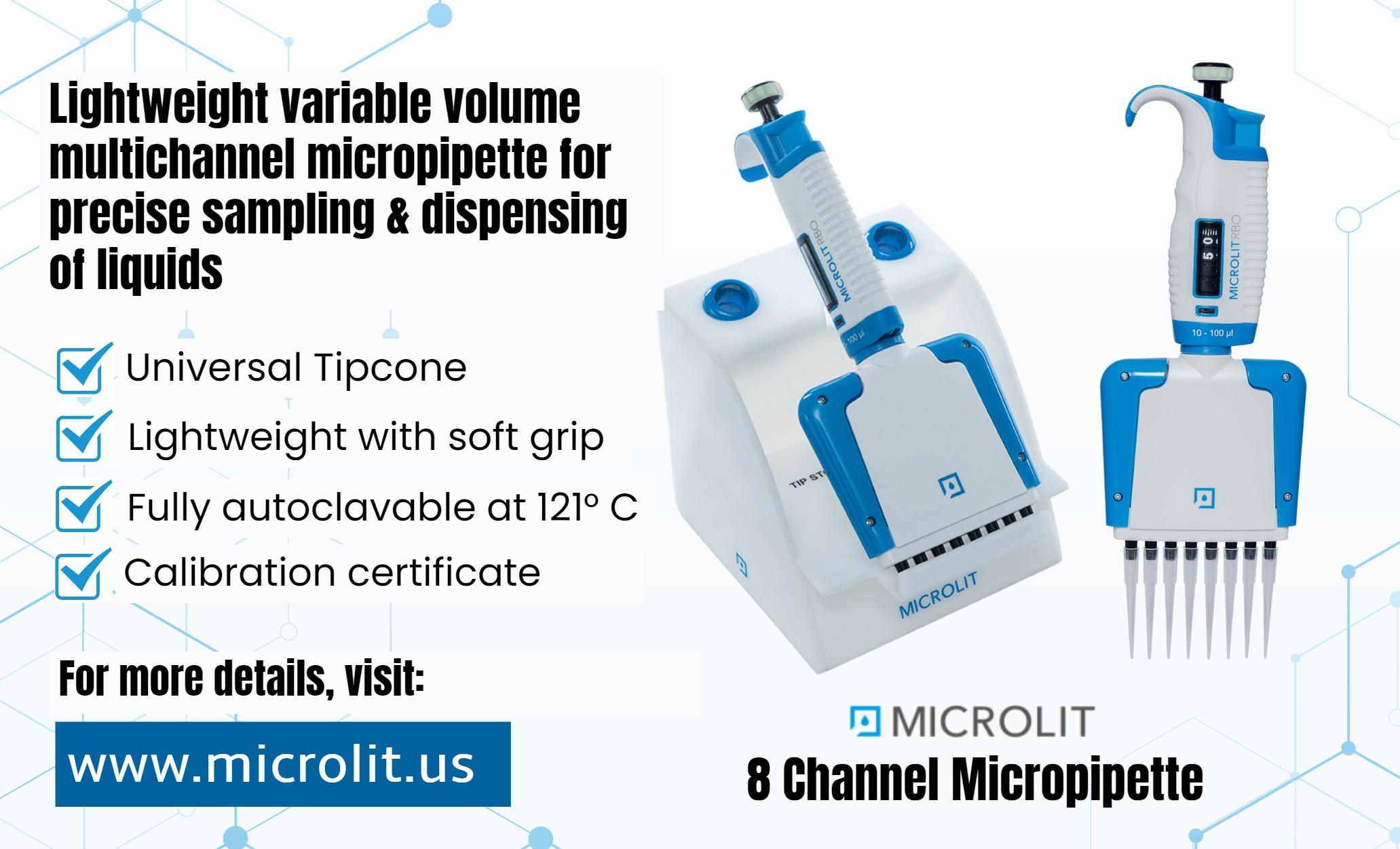 Image - Microlit offers the lightweight variable volume #MultichannelMicropipette for precise liquid handling, suits ...