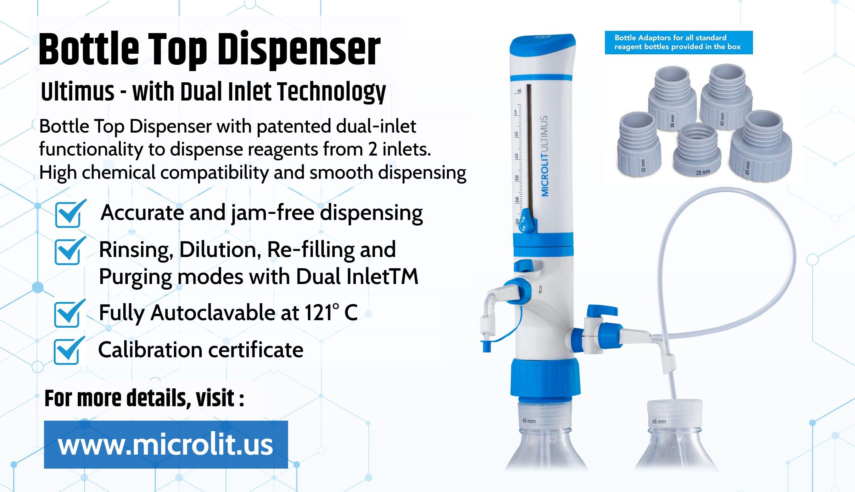 Image - Microlit offers the best #BottleTopDispenser with dual-inlet functionality to dispense reagents from 2 inlets...