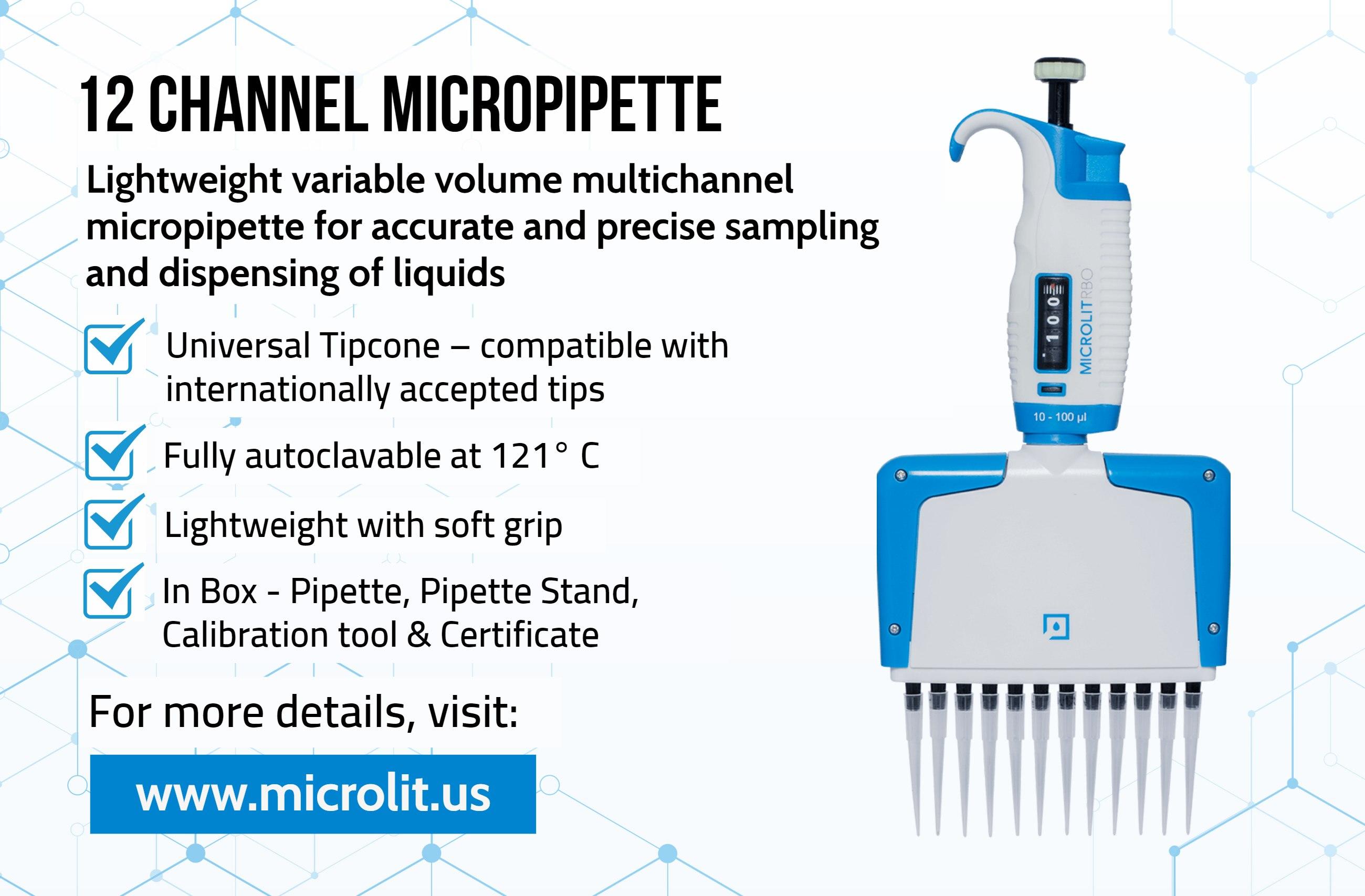 Image - Microlit offers the lightweight variable volume #MultichannelMicropipette for accurate and precise sampling a...